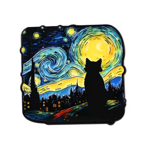 Vincent Van Gogh Classic Art Starry Night With A Cute Cat Enamel Pin Gift